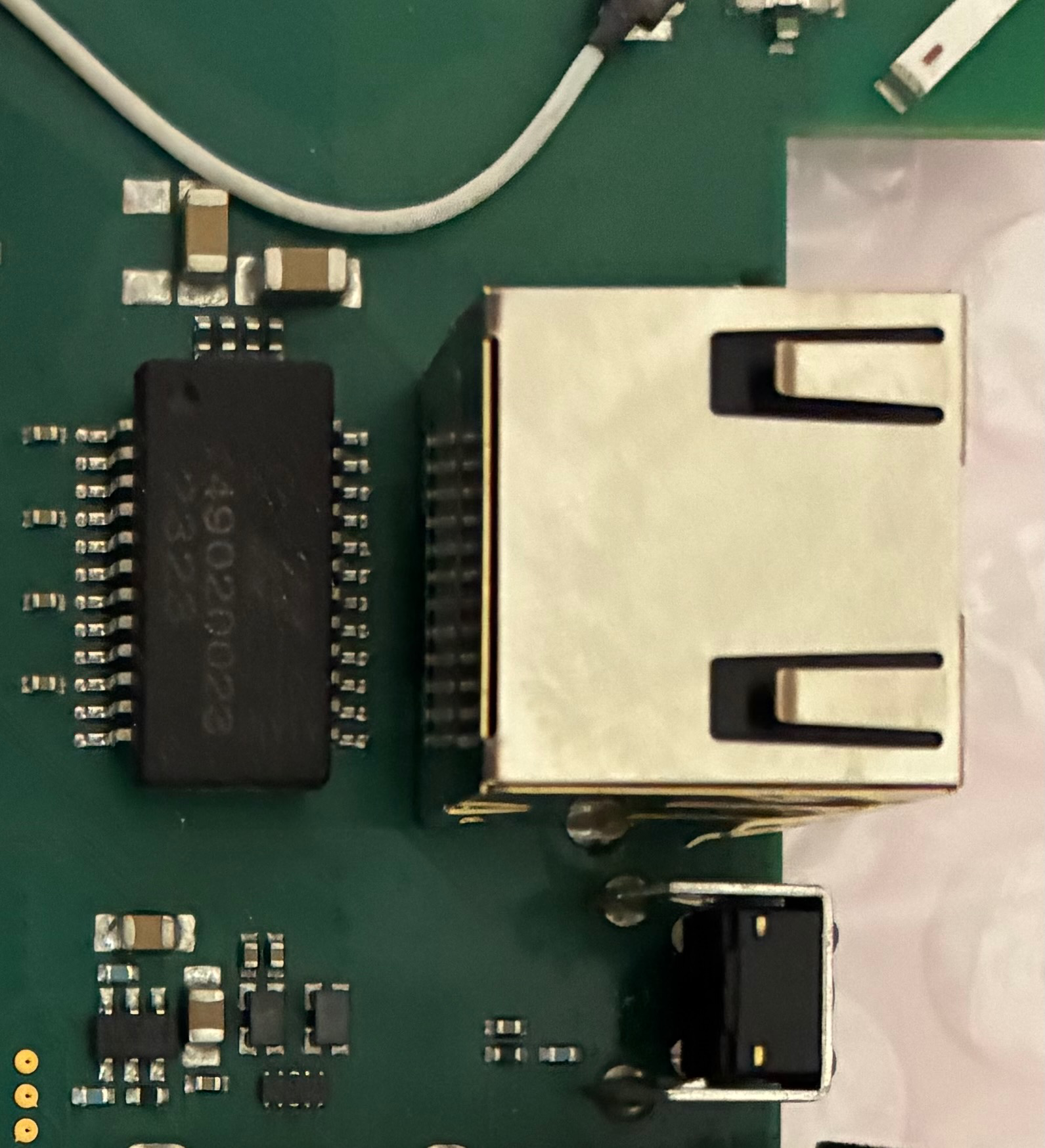 Close up of the repaired network connector